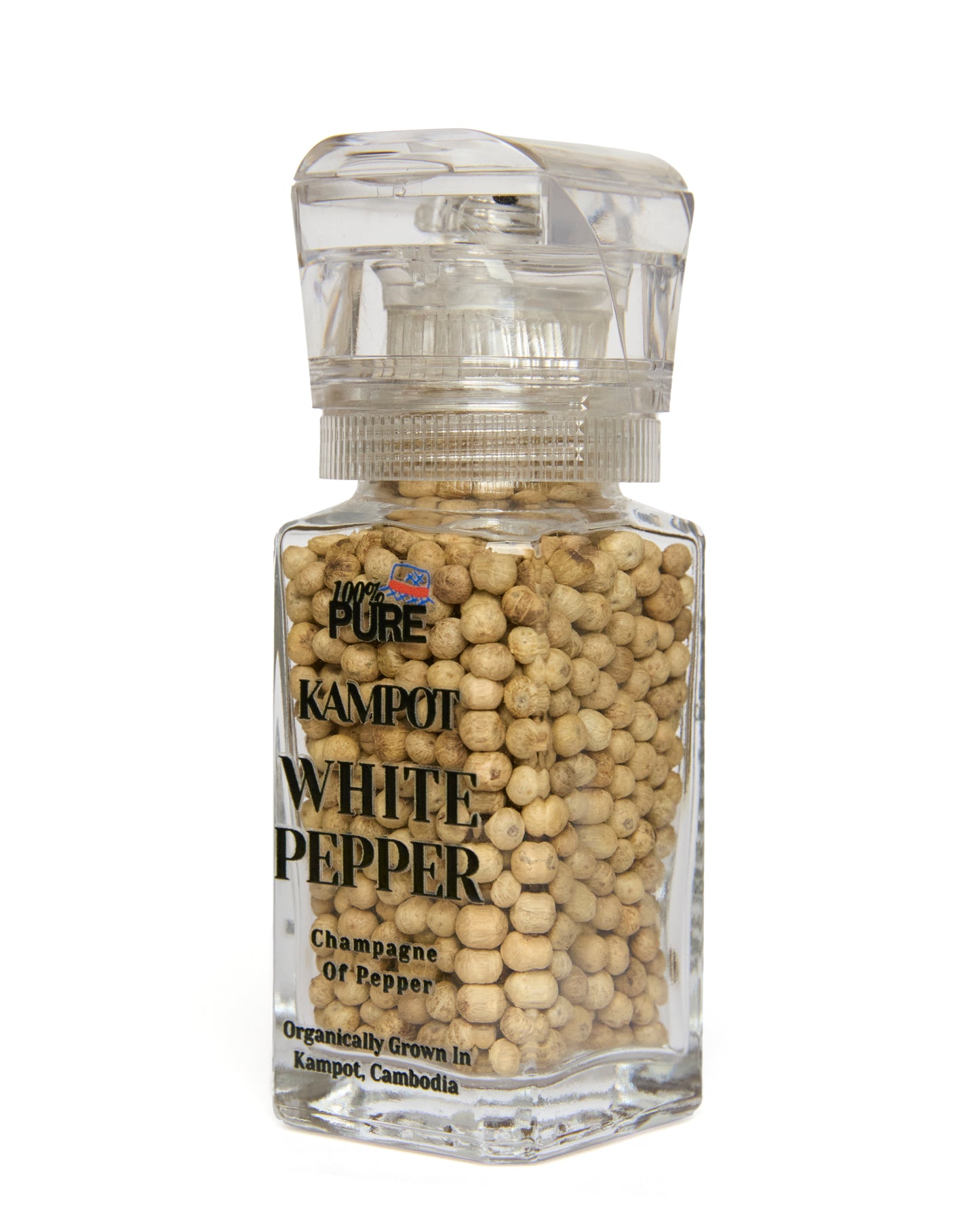 100% Pure Kampot White Pepper - 60g (1 Pack) - Adjustable Grinder - Peppercorn Whole