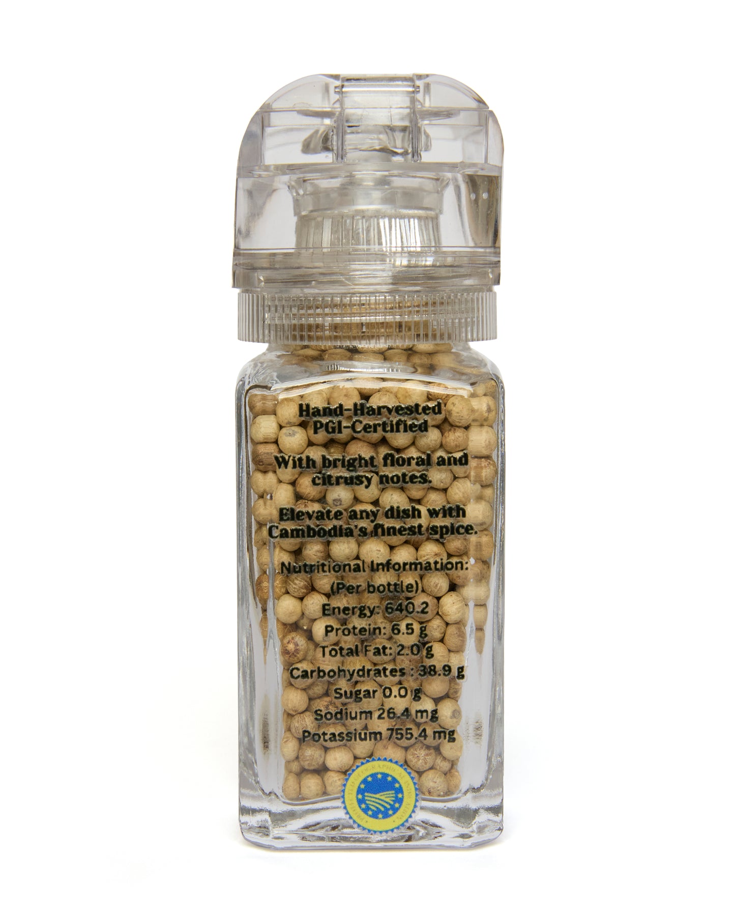 100% Pure Kampot White Pepper - 60g (1 Pack) - Adjustable Grinder - Peppercorn Whole