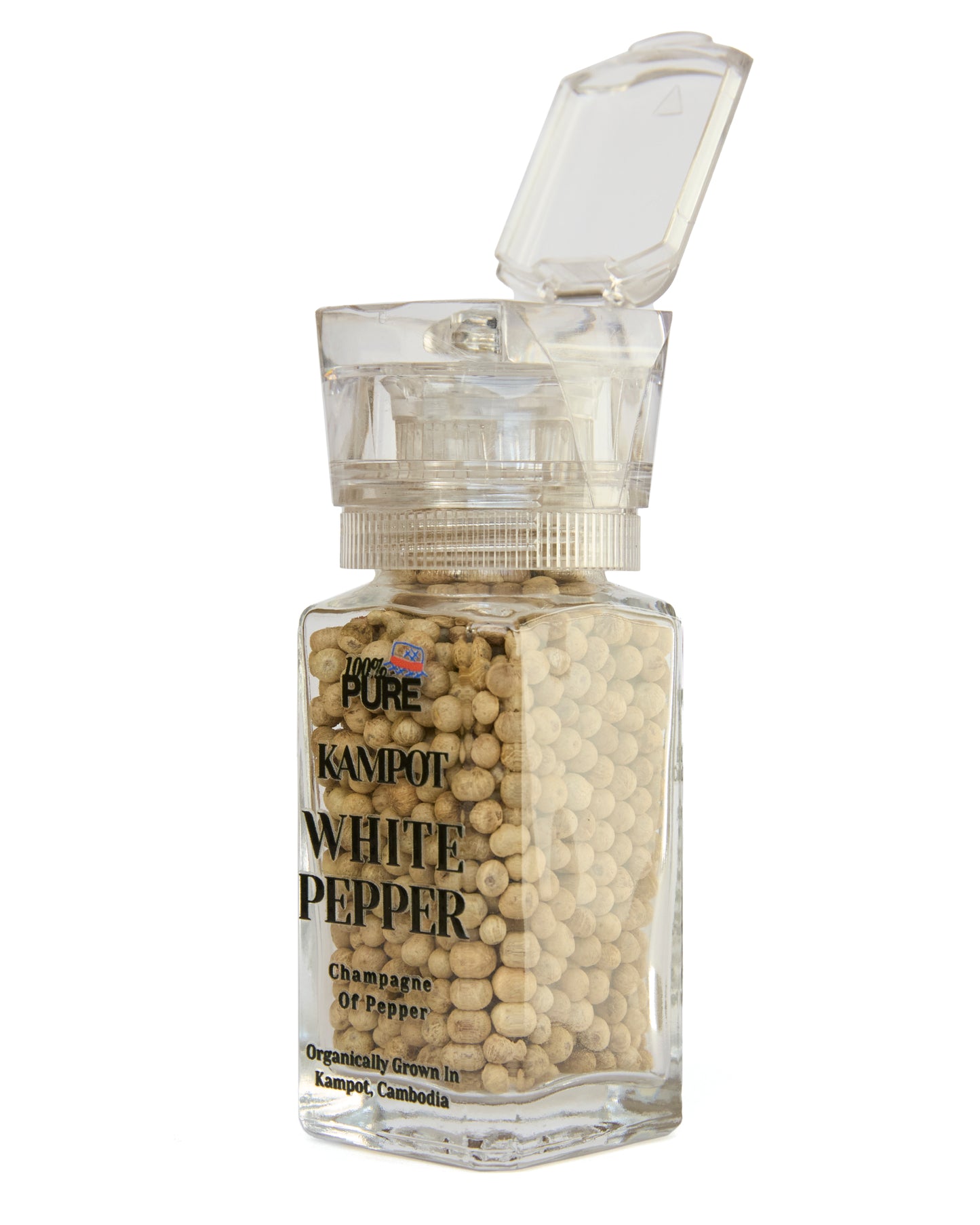 100% Pure Kampot White Pepper - 60g (1 Pack) - Adjustable Grinder - Peppercorn Whole