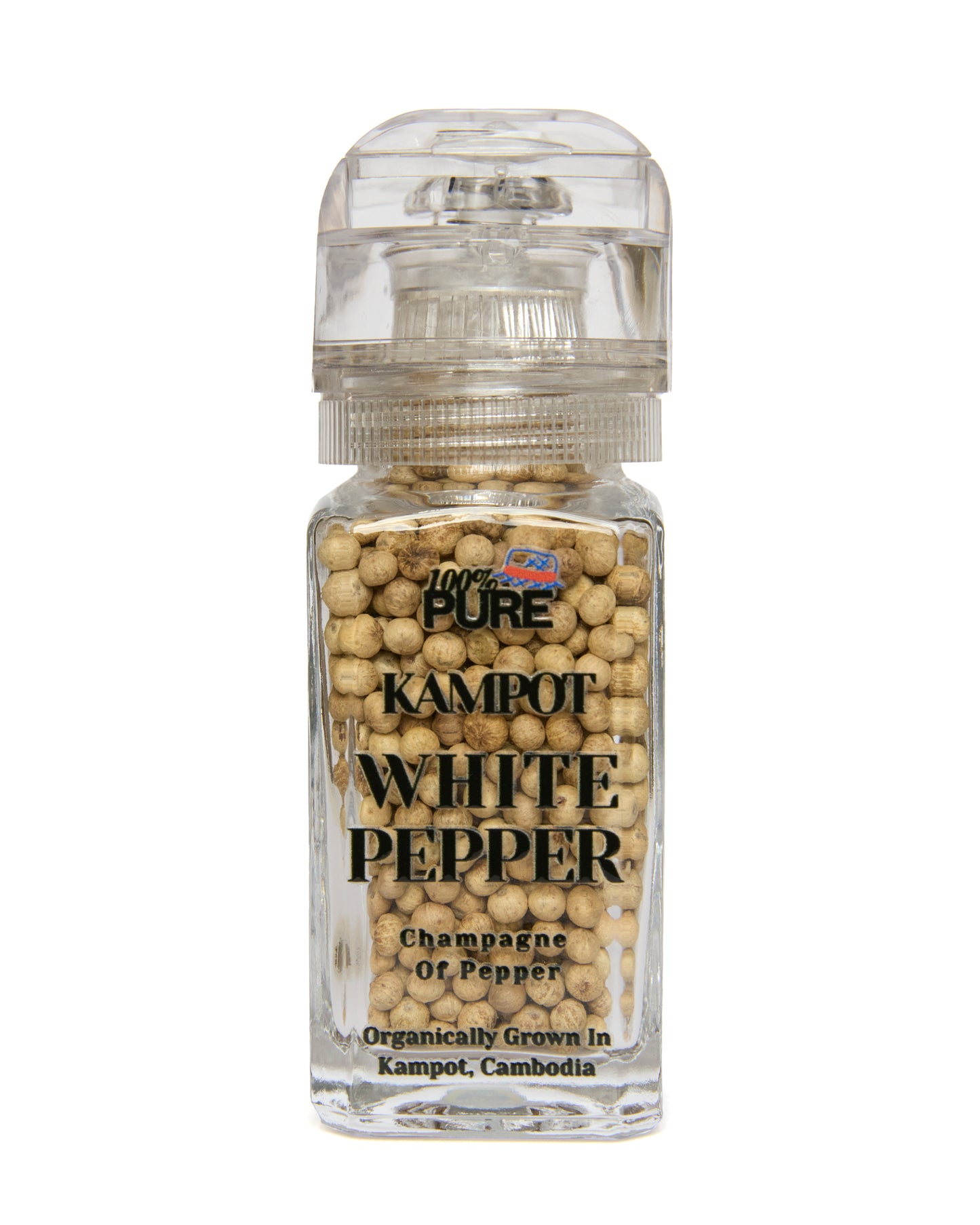 100% Pure Kampot White Pepper - 60g (2 Pack) - Adjustable Grinder - Peppercorn Whole.